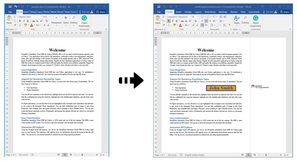 Add Image Annotations in Word Documents using REST API in Node.js