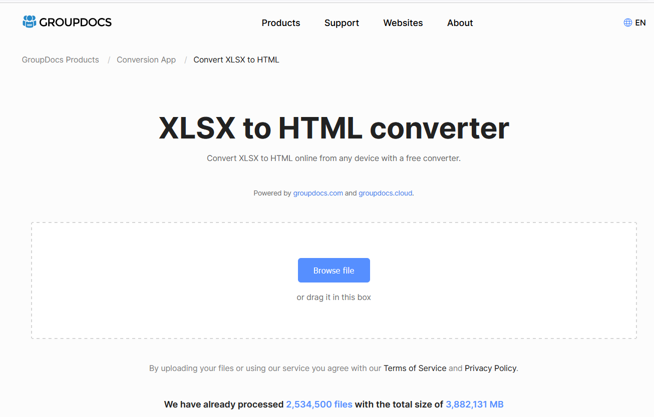 XLSX إلى تطبيق HTML