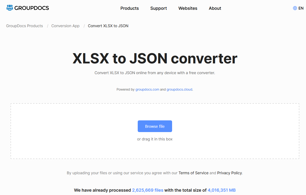 xlsx إلى تطبيق JSON