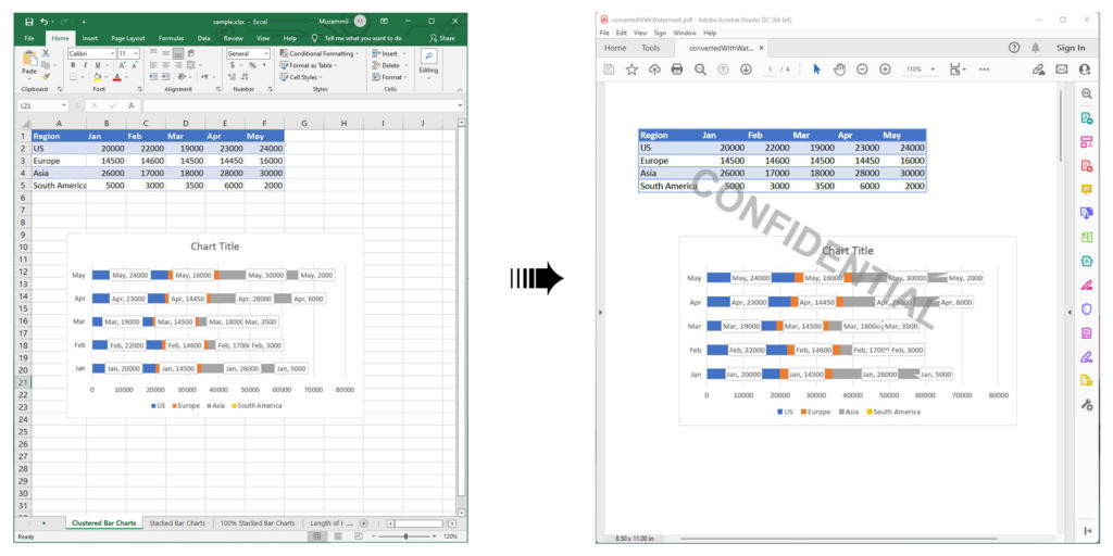 Excel لتحويل PDF مع العلامة المائية