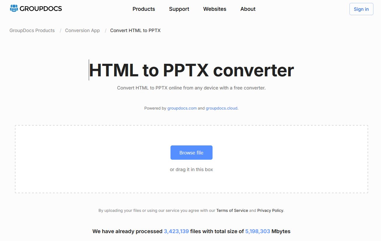 html إلى تطبيق pptx