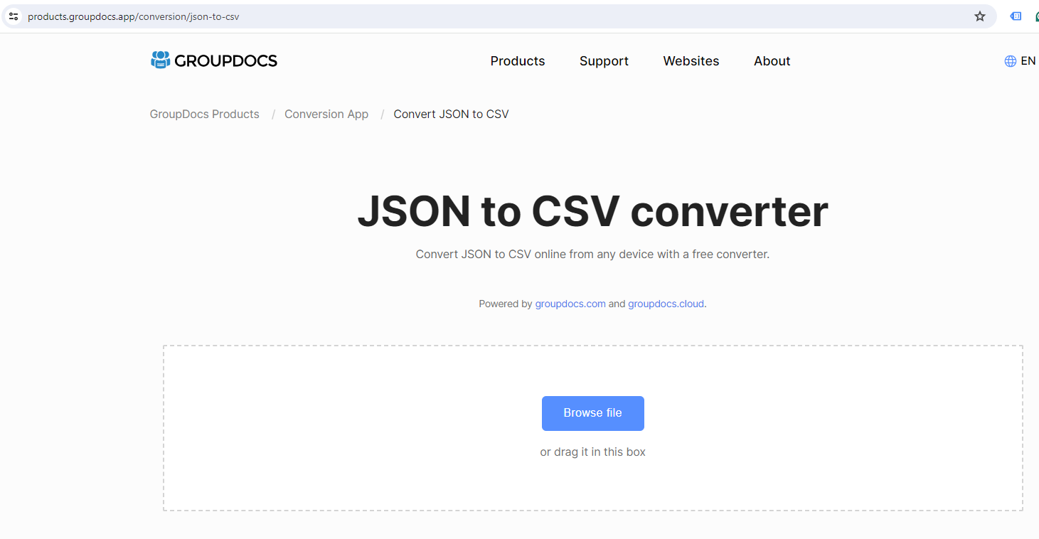 json إلى تطبيق CSV
