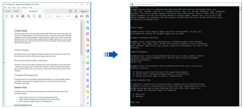 استخراج النص من PDF باستخدام واجهة برمجة تطبيقات REST في Node.js