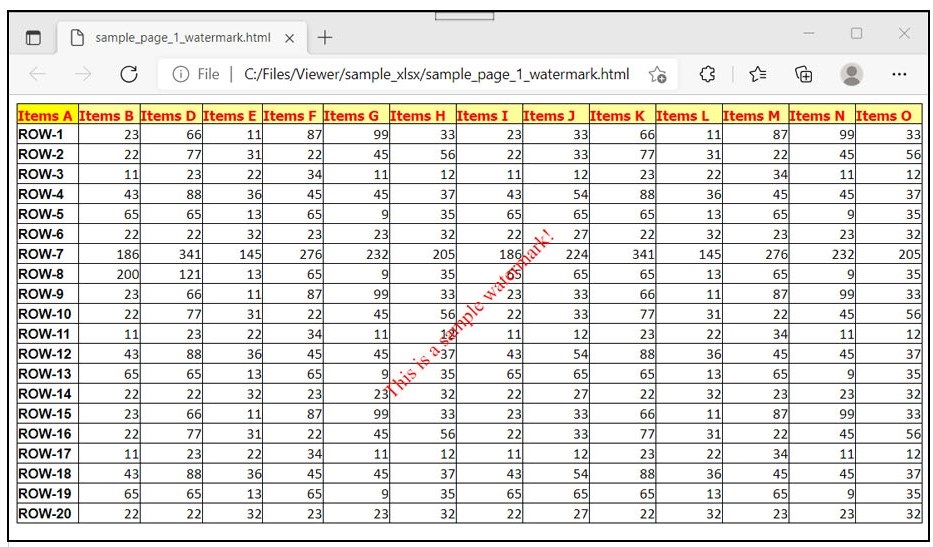 عرض بيانات Excel بتنسيق HTML مع علامة مائية باستخدام Node.js