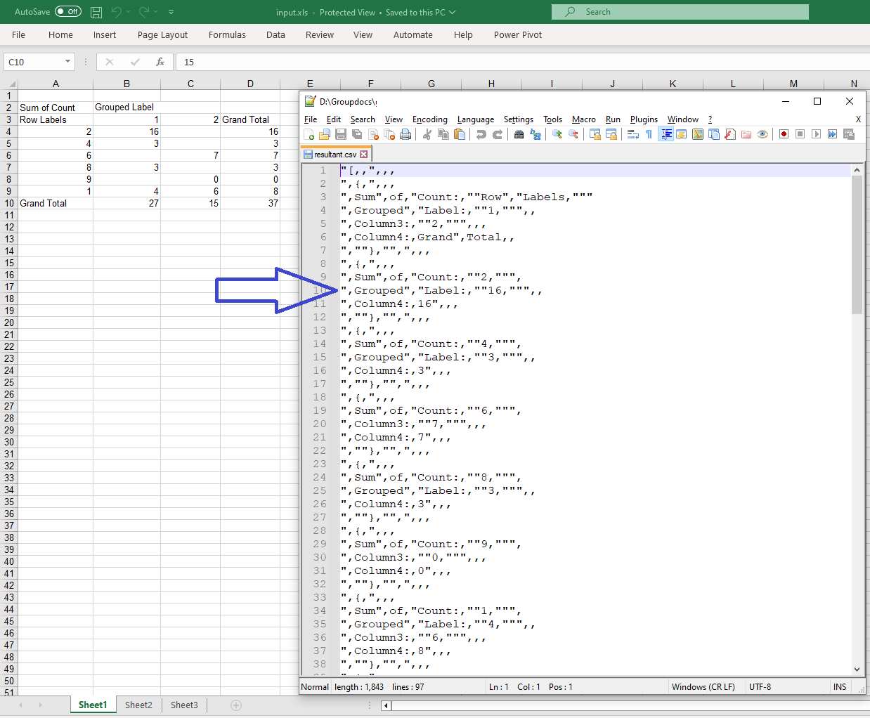 excel to csv.