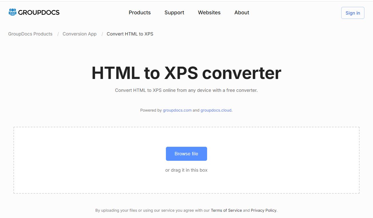 html to xps app