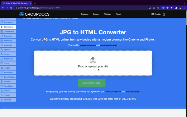 convert jpg to html online