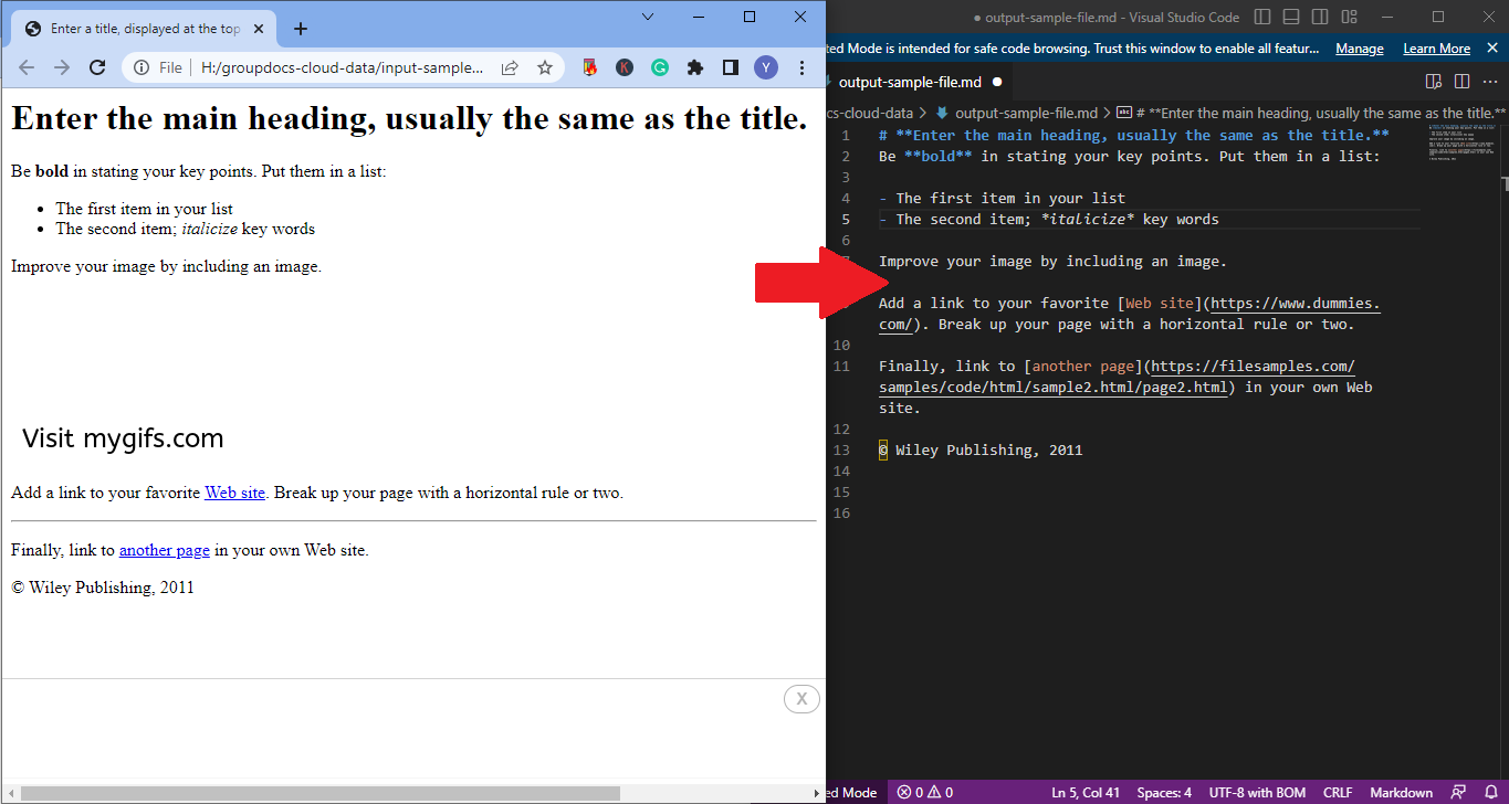 Java převede HTML dokument na soubor Markdown