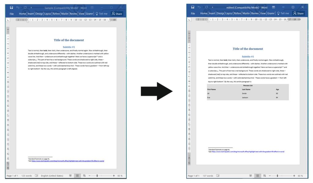 Add Table in Word Documents using Node.js