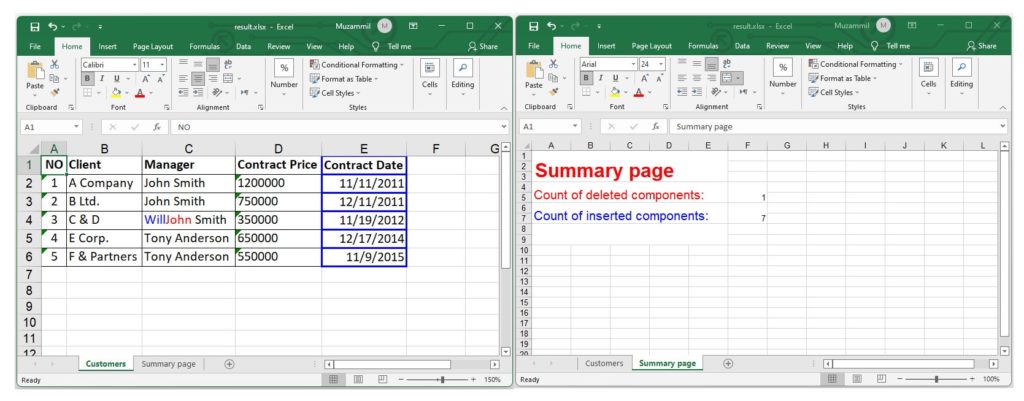 comparar archivos de Excel en C#.