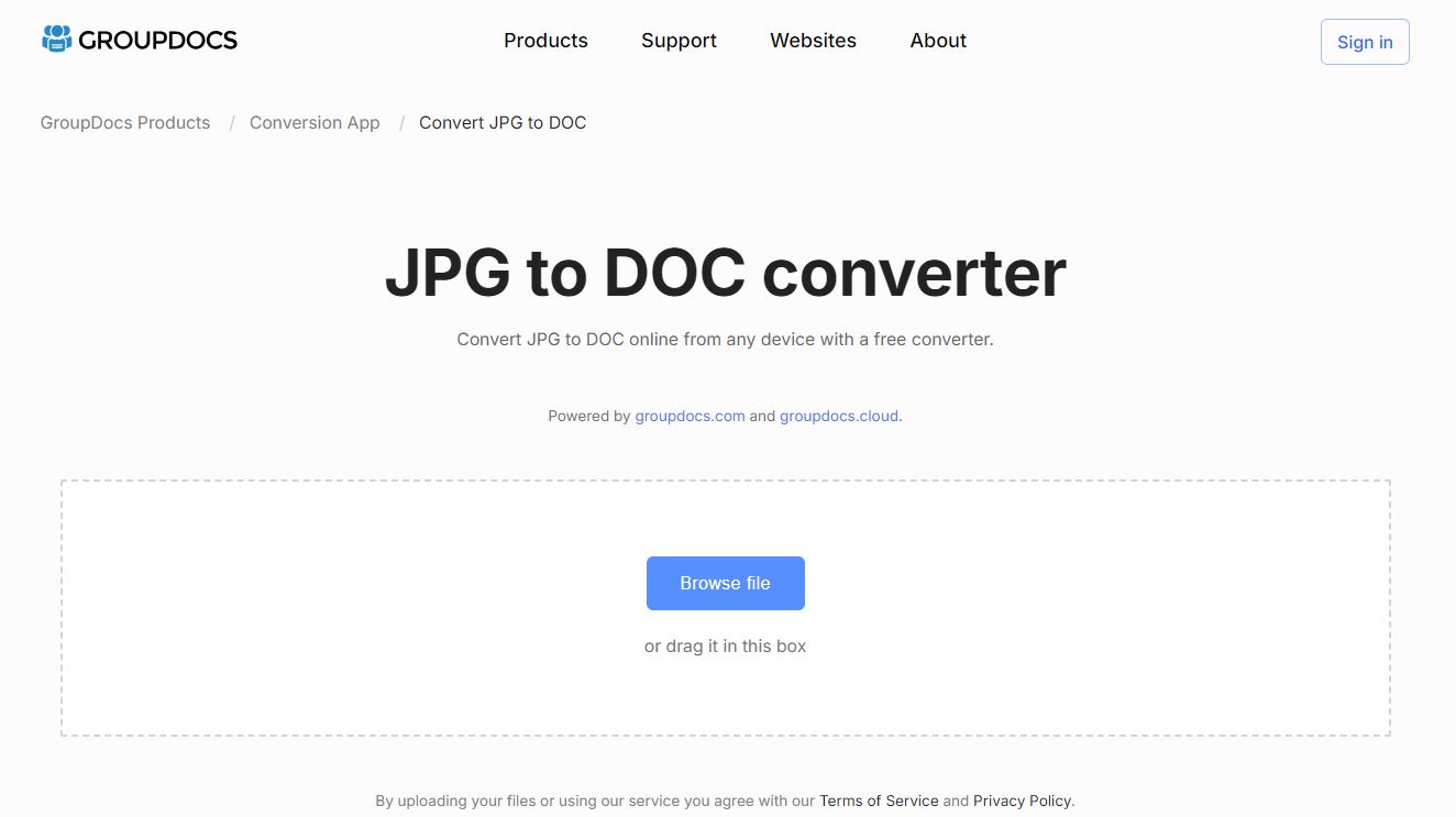 Aplicación de conversión de JPG a DOC