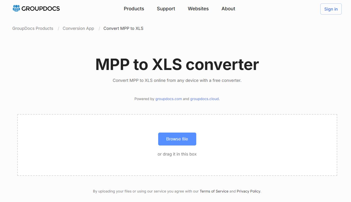 Aplicación de conversión de archivos MPP a XLS