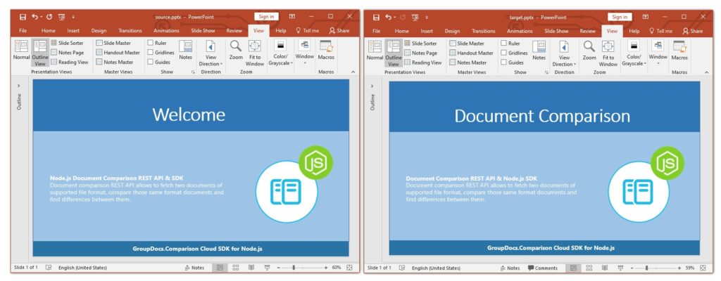 Fichiers de présentations PowerPoint source et cible | Modèle PowerPoint pour comparaison