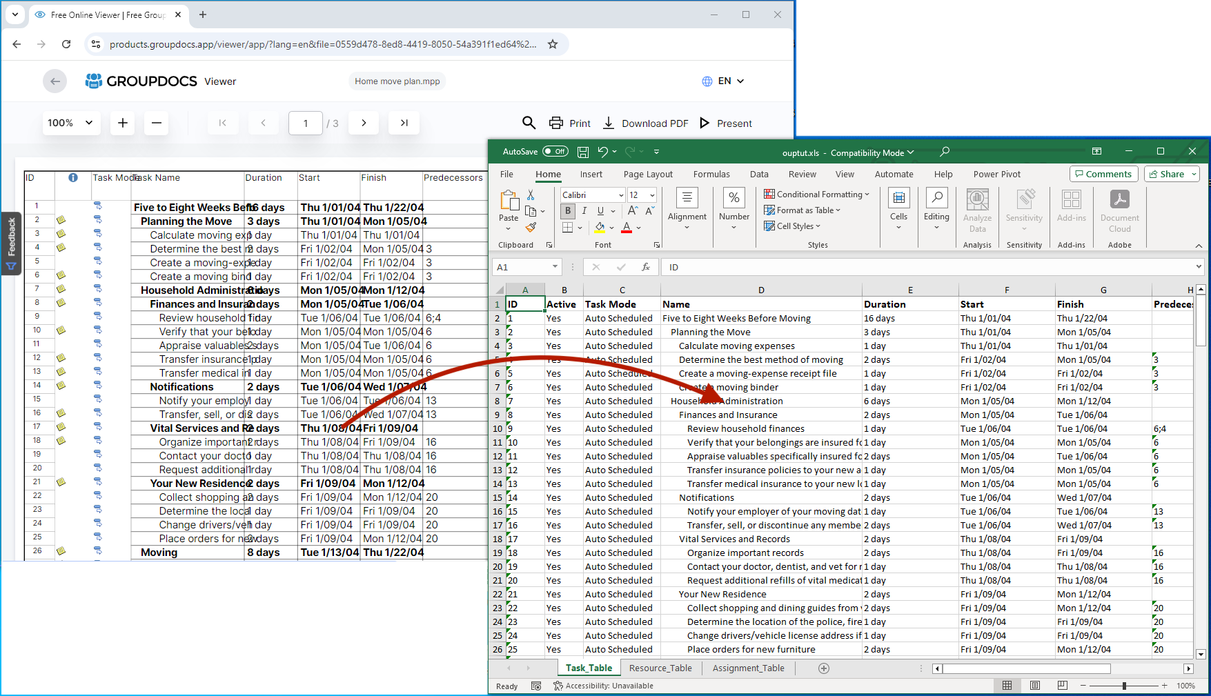 mpp to excel