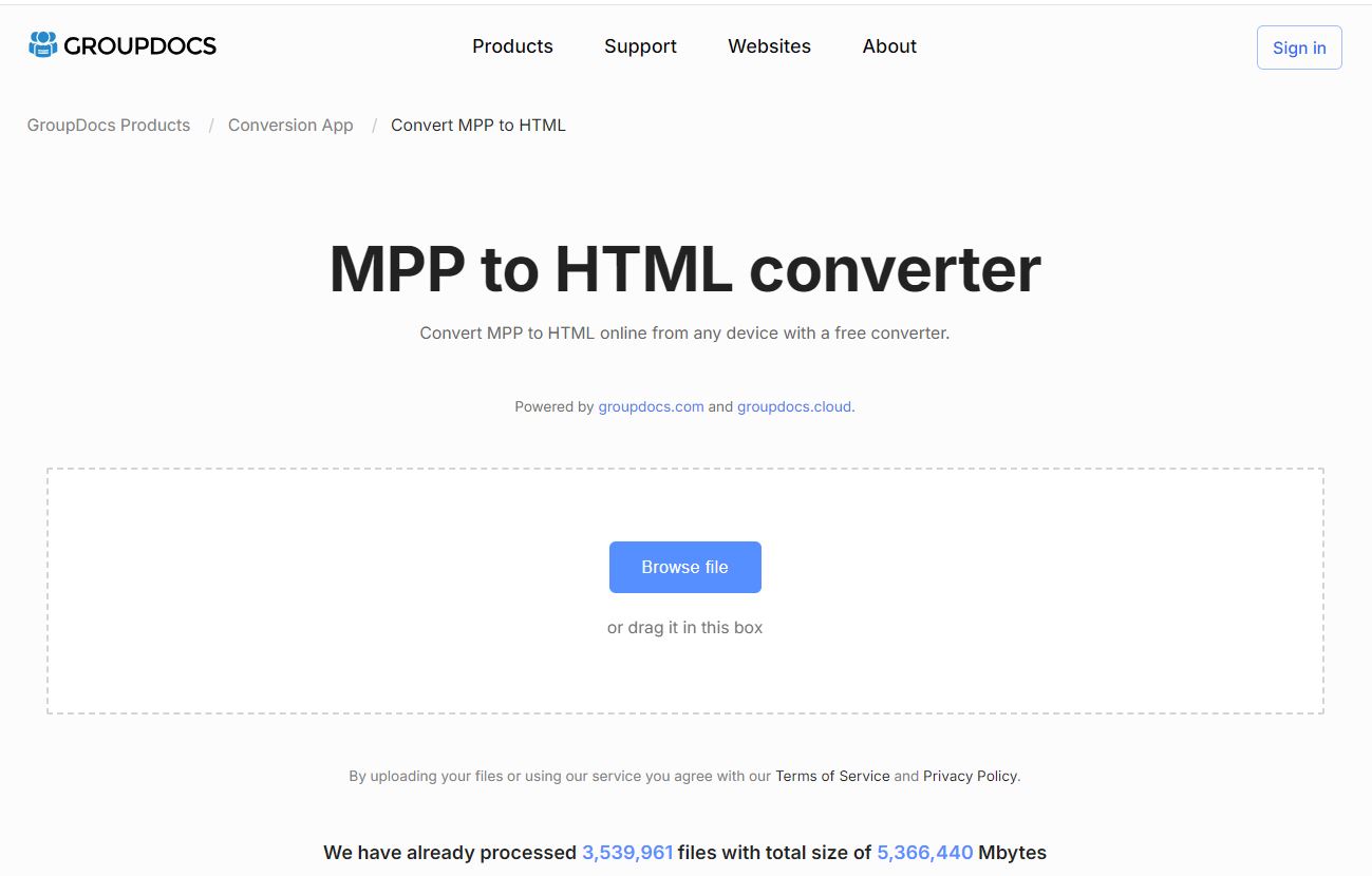 application de conversion mpp en html