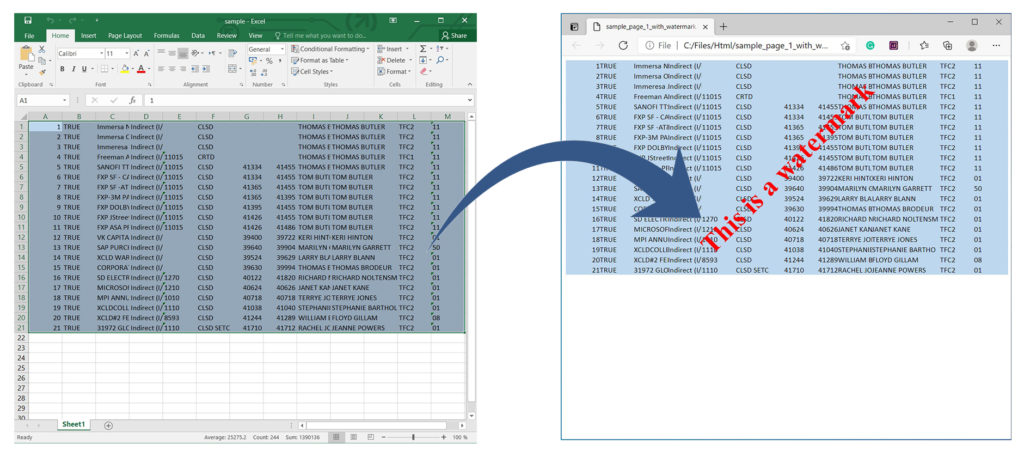 Rendre Excel en HTML avec filigrane