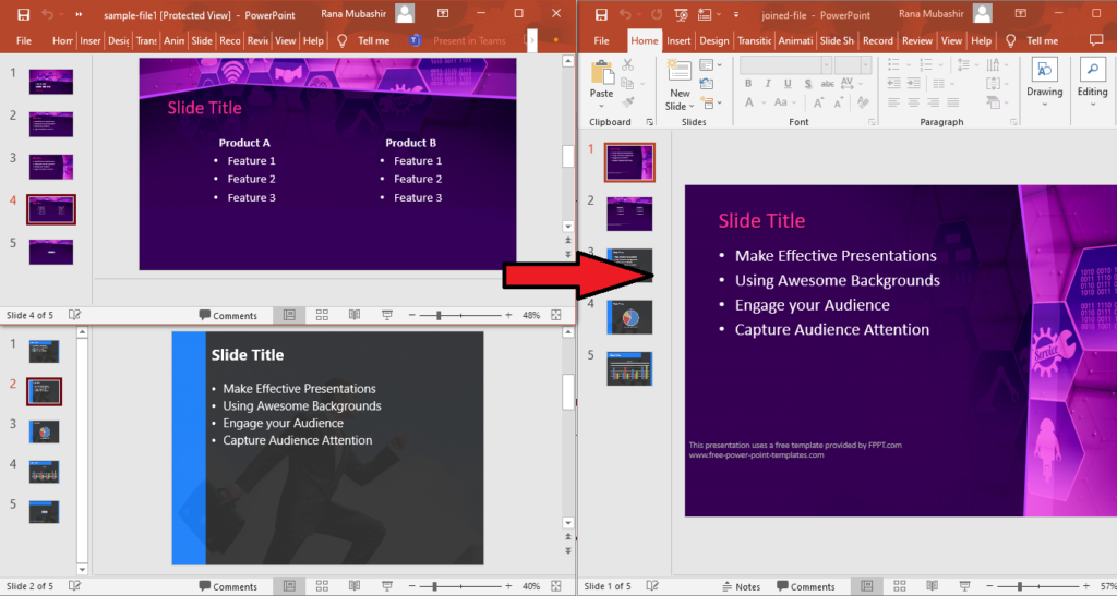 विशिष्ट PowerPoint स्लाइड्स को Node.js का उपयोग करके कैसे मर्ज करें
