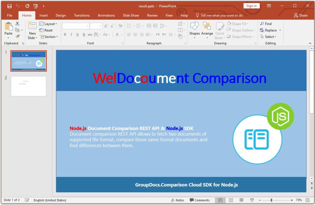 Confronta i file PowerPoint in Node.js | Confronto in powerpoint