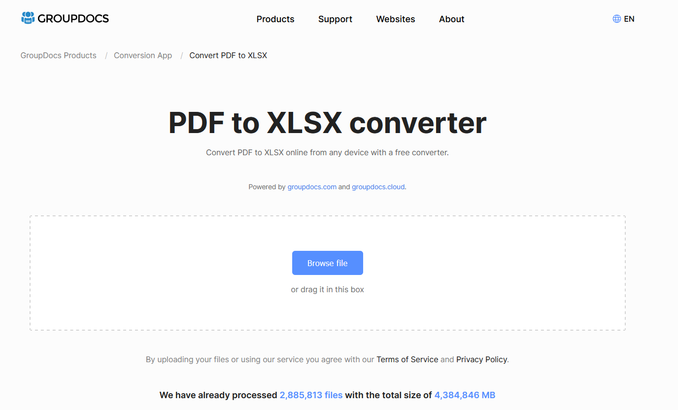 PDFからXLSXへのコンバーター