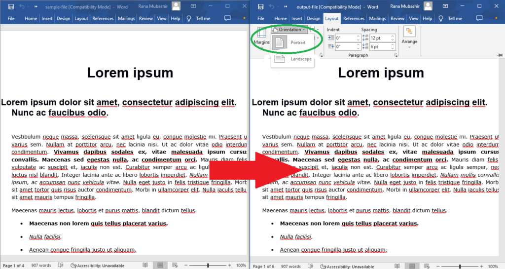 How to Change Orientation of One Page in Word to Portrait using Python