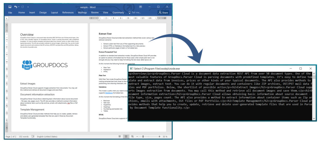 Extrair texto de documentos do Word usando Node.js