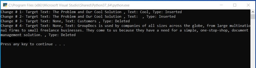 Получить список изменений в Python