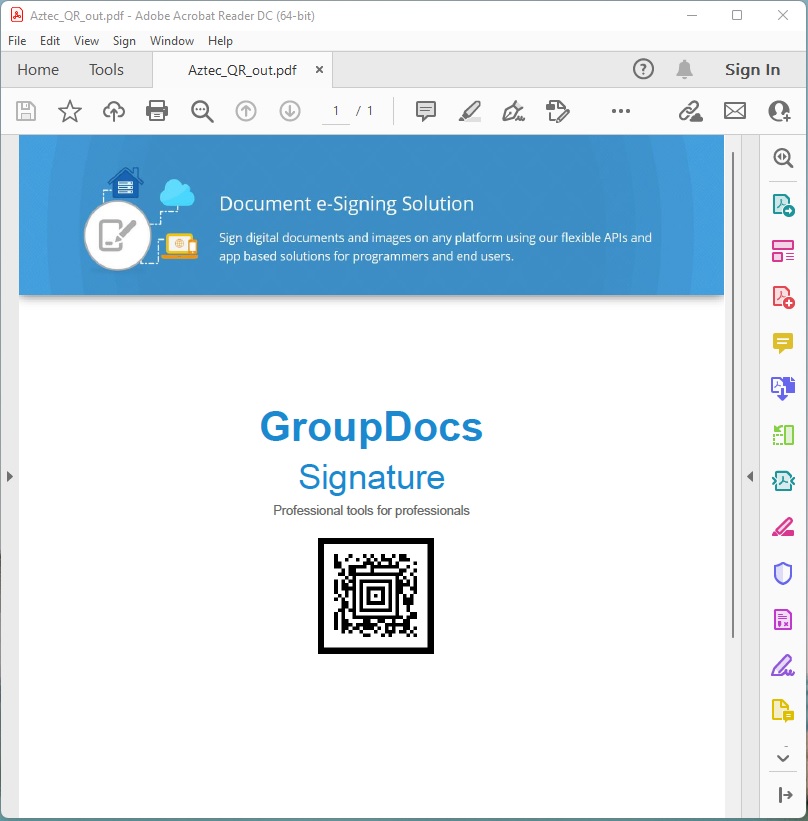 Generate Aztec QR Code to Sign PDF in PHP.
