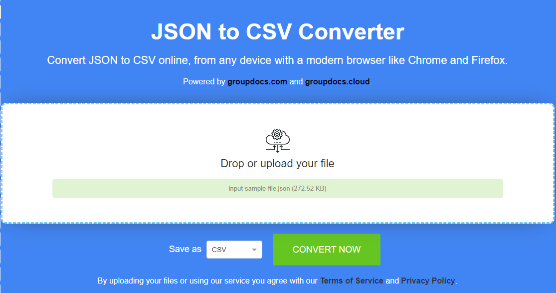 ฟรีตัวแปลง JSON เป็น CSV ออนไลน์