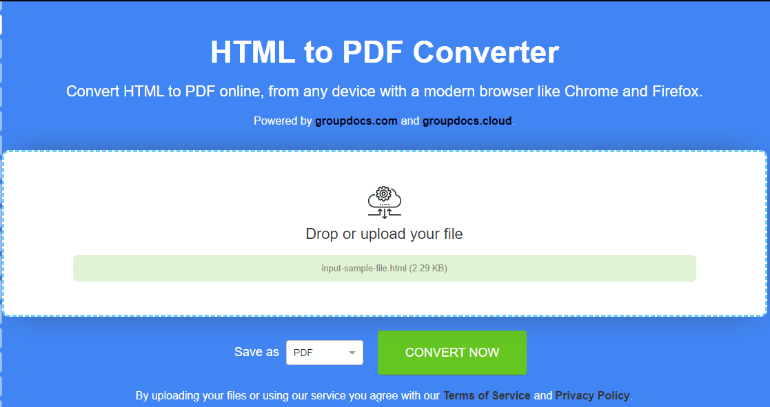 ฟรีตัวแปลง HTML เป็น PDF ออนไลน์