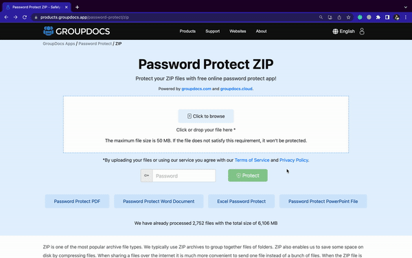 รหัสผ่านป้องกันไฟล์ zip ออนไลน์